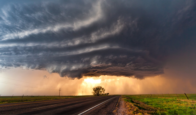 Thunderstorm over road in the Great Plains